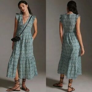 Anthropologie Peregrine Midi Dress Blue Floral Small